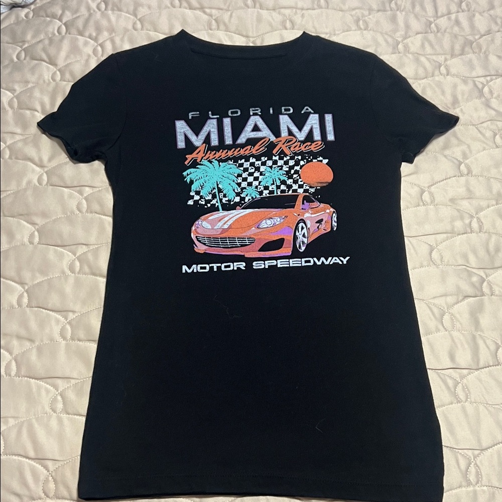 Aeropostale Black Short-Sleeve Tee with Orange & Teal Race Graphic